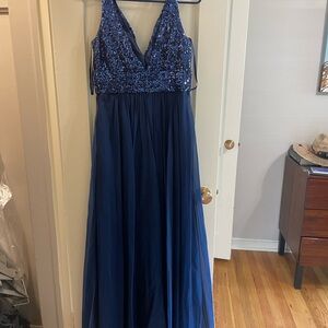 La Femme Midnight Blue Sequin Dress